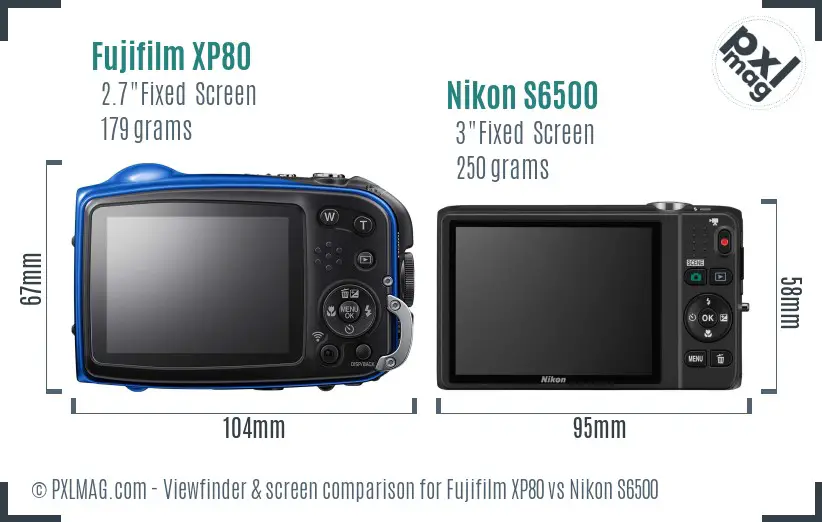 Fujifilm XP80 vs Nikon S6500 Screen and Viewfinder comparison