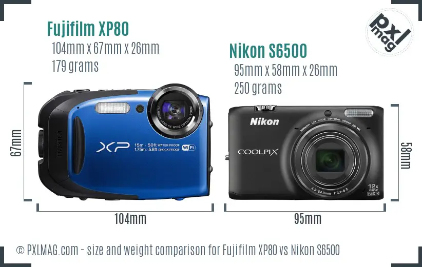 Fujifilm XP80 vs Nikon S6500 size comparison