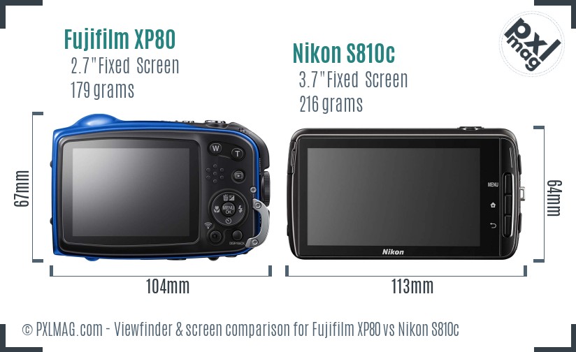 Fujifilm XP80 vs Nikon S810c Screen and Viewfinder comparison