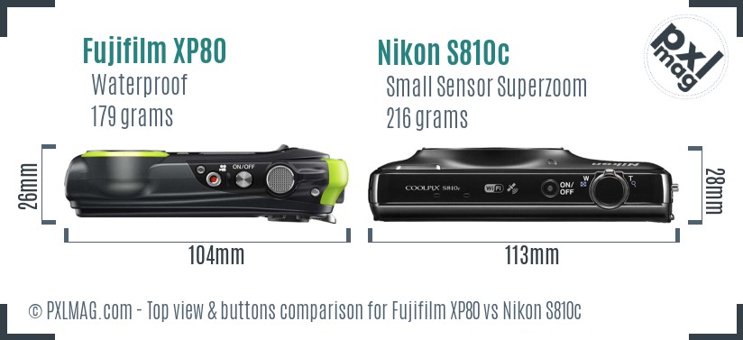 Fujifilm XP80 vs Nikon S810c top view buttons comparison
