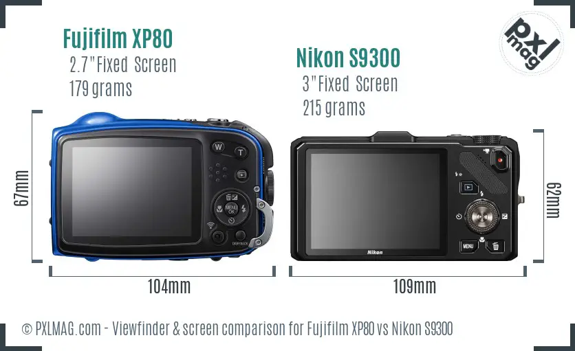 Fujifilm XP80 vs Nikon S9300 Screen and Viewfinder comparison