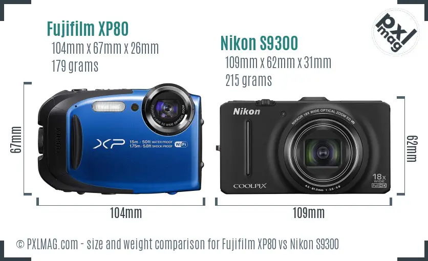 Fujifilm XP80 vs Nikon S9300 size comparison