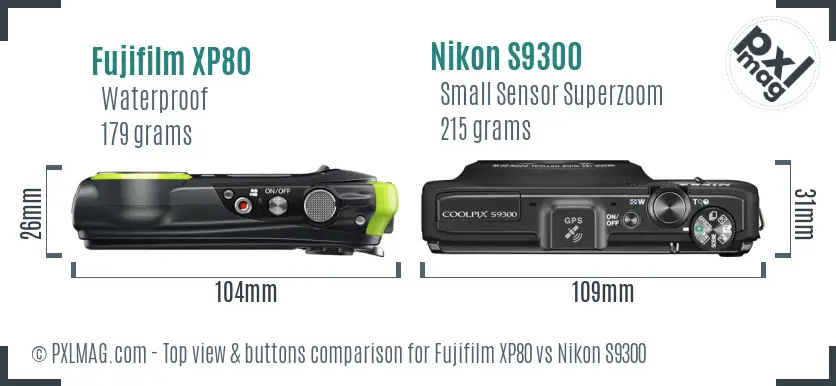 Fujifilm XP80 vs Nikon S9300 top view buttons comparison