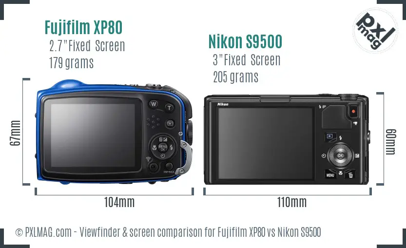 Fujifilm XP80 vs Nikon S9500 Screen and Viewfinder comparison