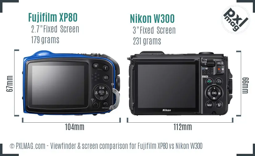 Fujifilm XP80 vs Nikon W300 Screen and Viewfinder comparison