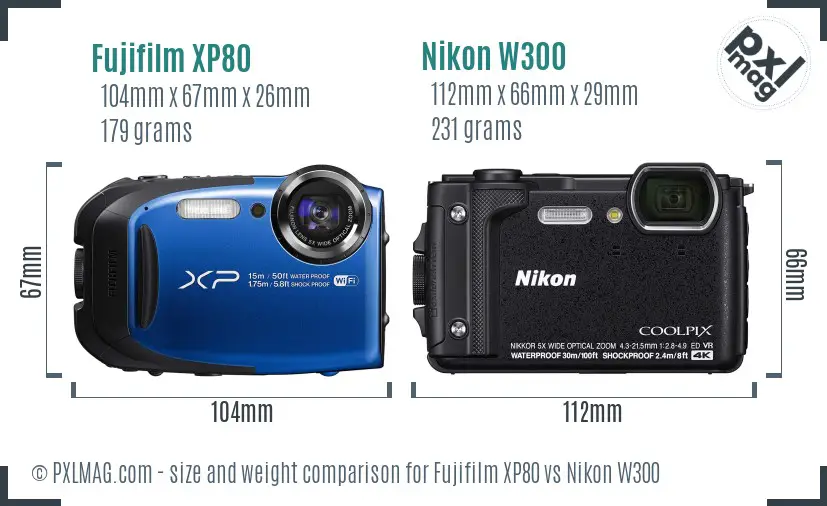 Fujifilm XP80 vs Nikon W300 size comparison