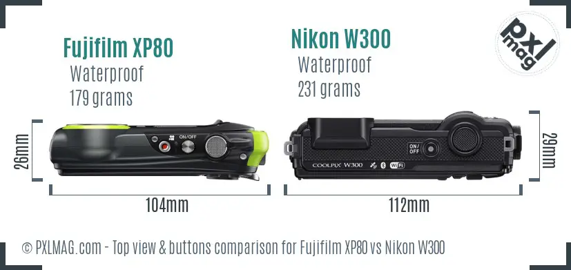 Fujifilm XP80 vs Nikon W300 top view buttons comparison
