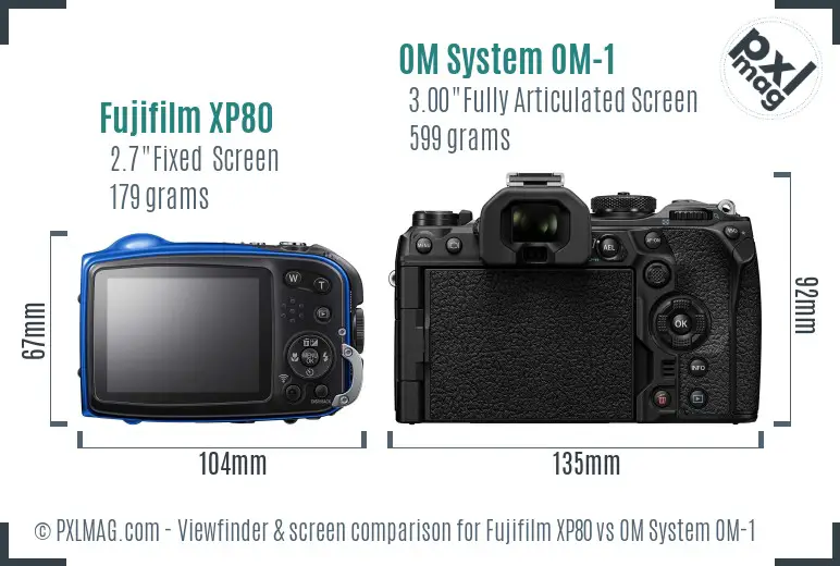 Fujifilm XP80 vs OM System OM-1 Screen and Viewfinder comparison