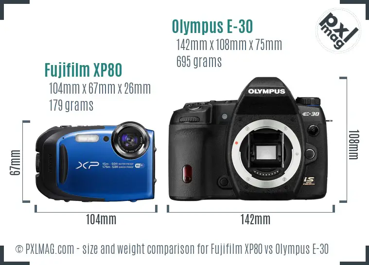 Fujifilm XP80 vs Olympus E-30 size comparison