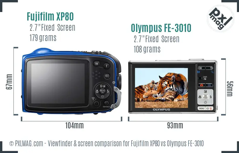 Fujifilm XP80 vs Olympus FE-3010 Screen and Viewfinder comparison