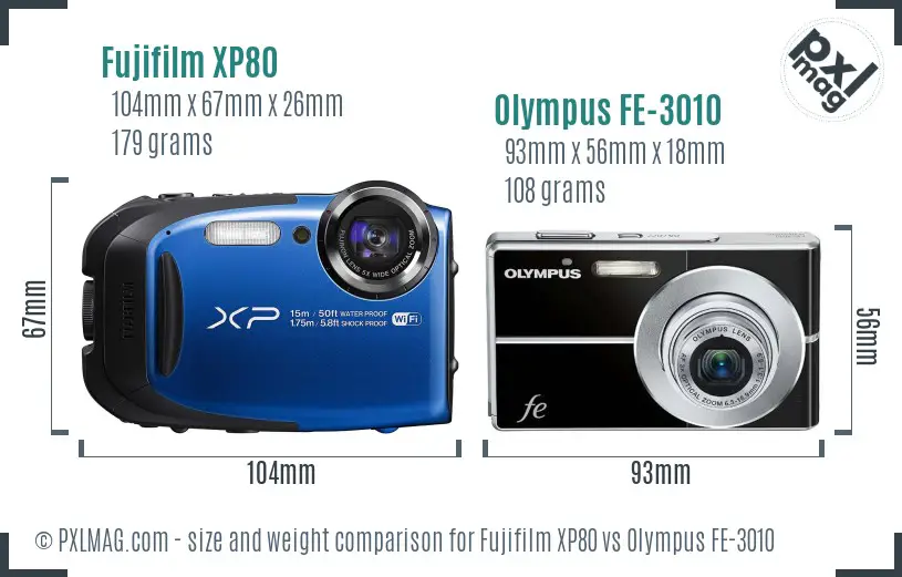 Fujifilm XP80 vs Olympus FE-3010 size comparison