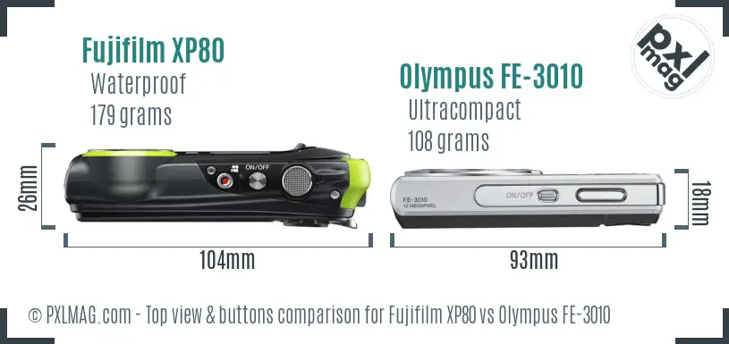 Fujifilm XP80 vs Olympus FE-3010 top view buttons comparison