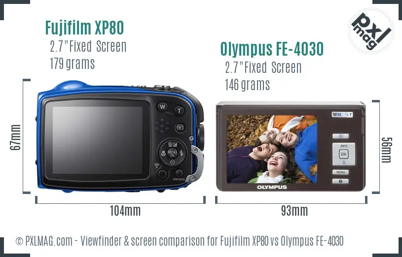 Fujifilm XP80 vs Olympus FE-4030 Screen and Viewfinder comparison
