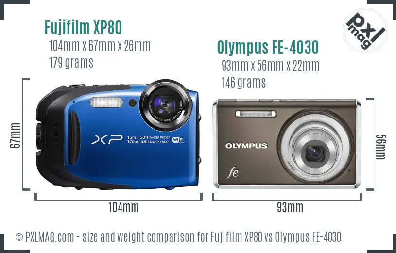 Fujifilm XP80 vs Olympus FE-4030 size comparison Fujifilm XP80 vs Olympus FE-4030 size comparison