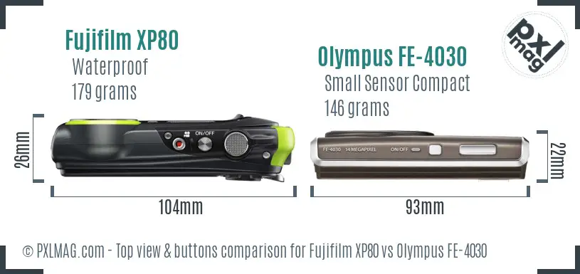 Fujifilm XP80 vs Olympus FE-4030 top view buttons comparison