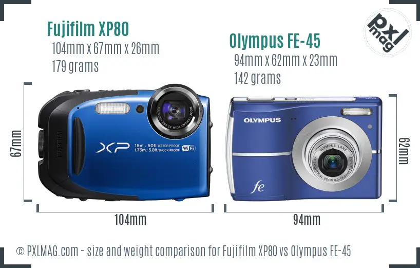 Fujifilm XP80 vs Olympus FE-45 size comparison