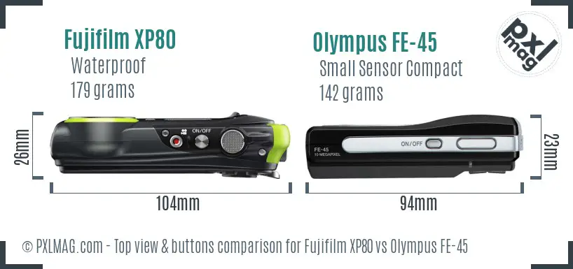 Fujifilm XP80 vs Olympus FE-45 top view buttons comparison