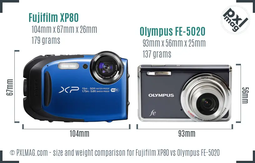Fujifilm XP80 vs Olympus FE-5020 size comparison Fujifilm XP80 vs Olympus FE-5020 size comparison