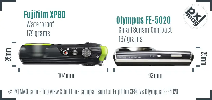 Fujifilm XP80 vs Olympus FE-5020 top view buttons comparison