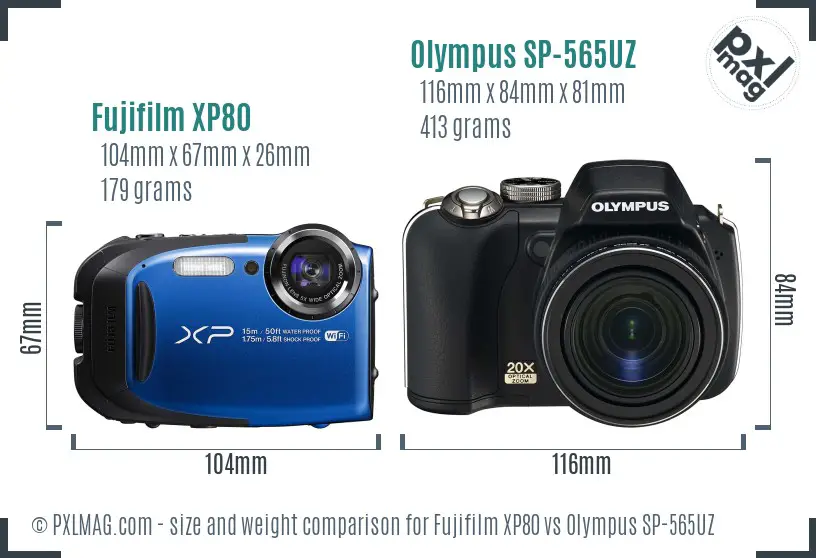 Fujifilm XP80 vs Olympus SP-565UZ size comparison Fujifilm XP80 vs Olympus SP-565UZ size comparison