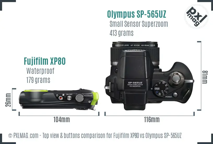 Fujifilm XP80 vs Olympus SP-565UZ top view buttons comparison Fujifilm XP80 vs Olympus SP-565UZ top view buttons comparison