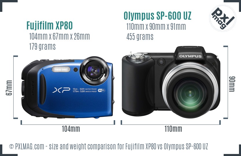 Fujifilm XP80 vs Olympus SP-600 UZ size comparison