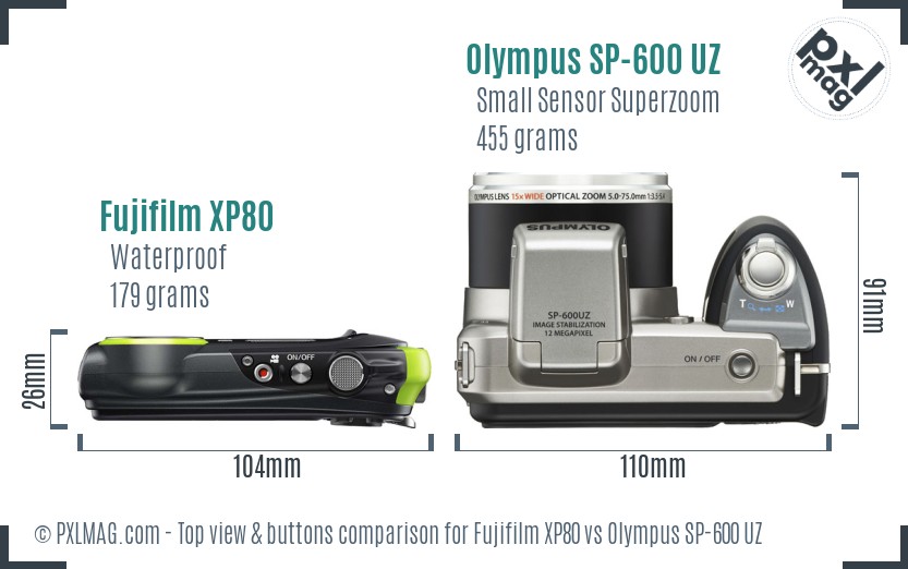Fujifilm XP80 vs Olympus SP-600 UZ top view buttons comparison