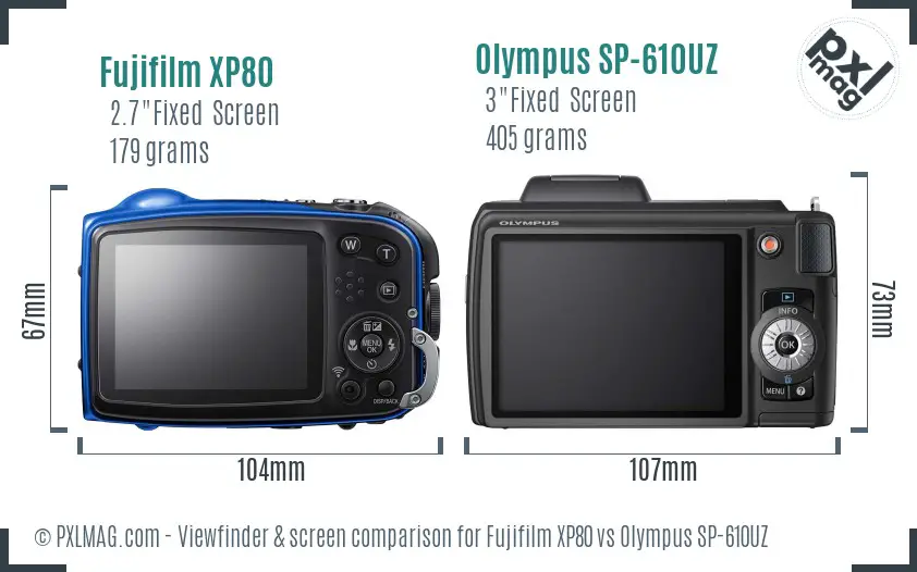 Fujifilm XP80 vs Olympus SP-610UZ Screen and Viewfinder comparison