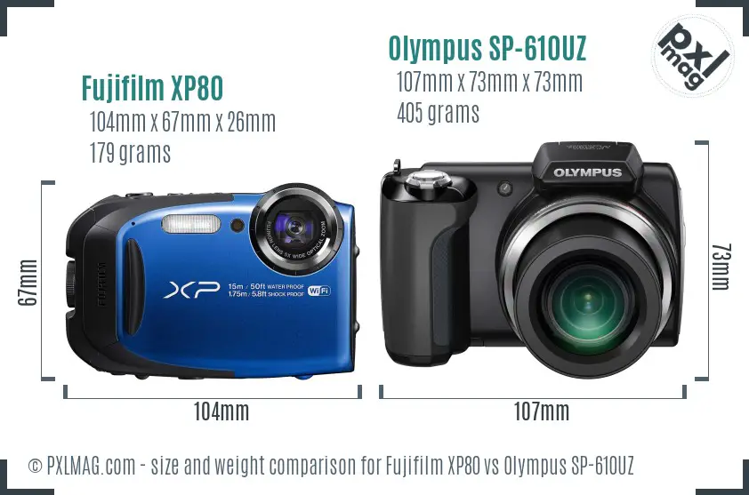 Fujifilm XP80 vs Olympus SP-610UZ size comparison