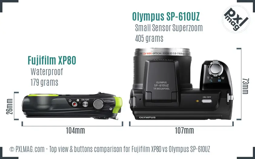 Fujifilm XP80 vs Olympus SP-610UZ top view buttons comparison