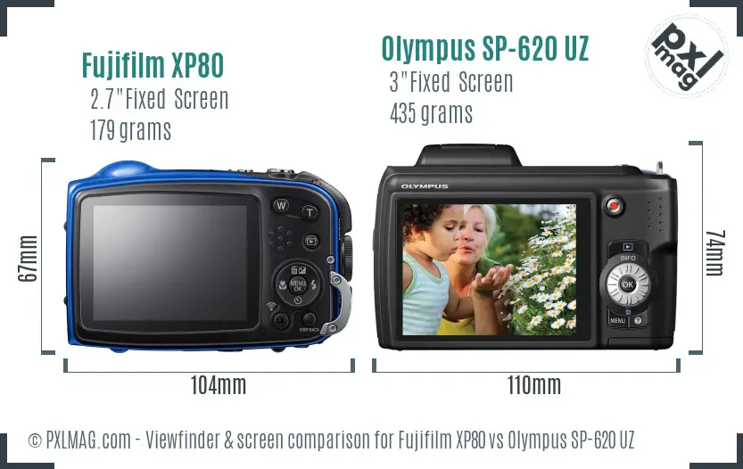 Fujifilm XP80 vs Olympus SP-620 UZ Screen and Viewfinder comparison