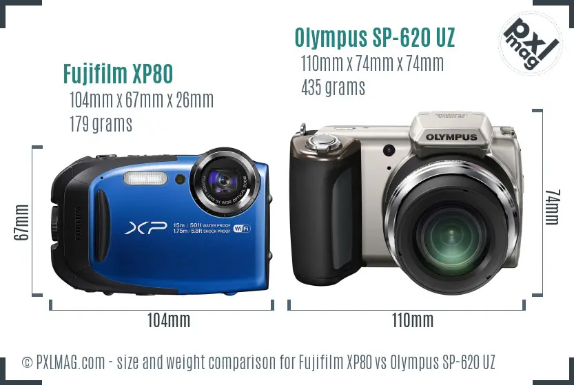 Fujifilm XP80 vs Olympus SP-620 UZ size comparison