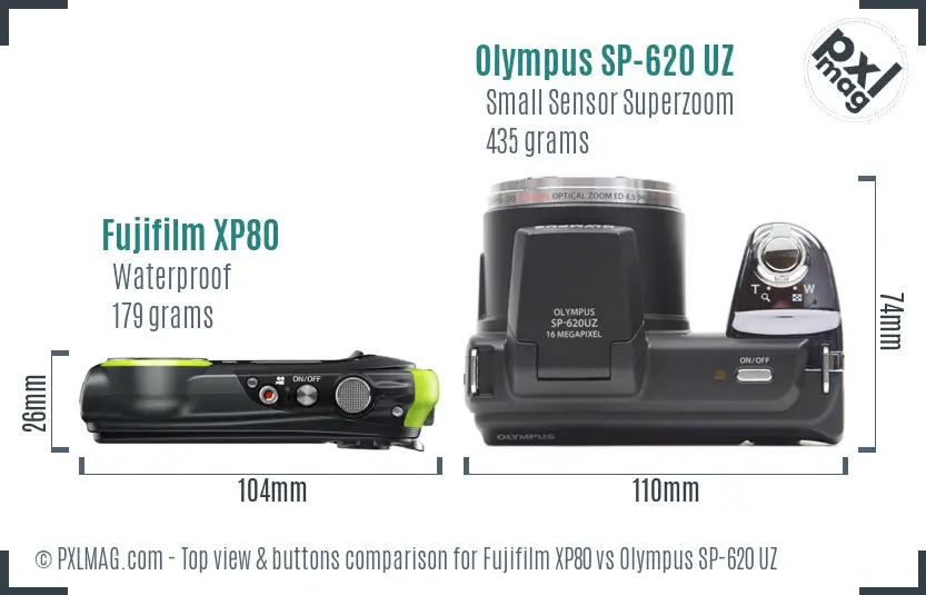 Fujifilm XP80 vs Olympus SP-620 UZ top view buttons comparison