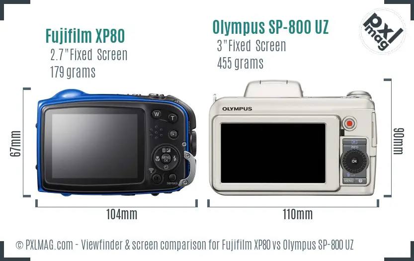 Fujifilm XP80 vs Olympus SP-800 UZ Screen and Viewfinder comparison
