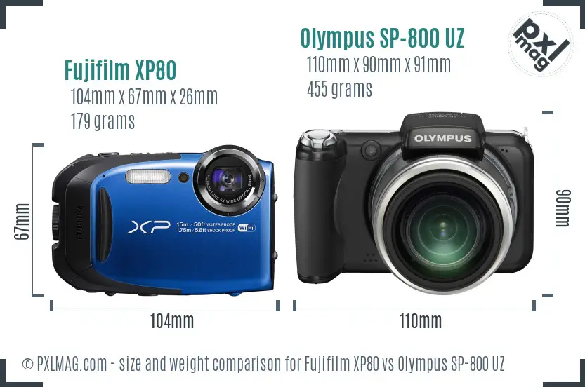 Fujifilm XP80 vs Olympus SP-800 UZ size comparison
