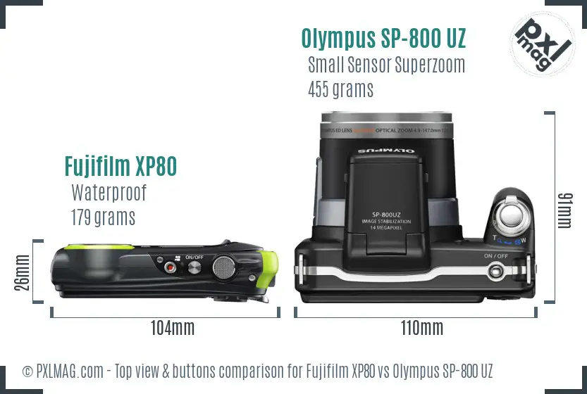 Fujifilm XP80 vs Olympus SP-800 UZ top view buttons comparison