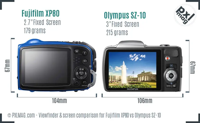 Fujifilm XP80 vs Olympus SZ-10 Screen and Viewfinder comparison