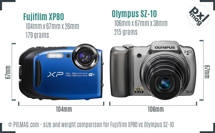 Fujifilm XP80 vs Olympus SZ-10 size comparison