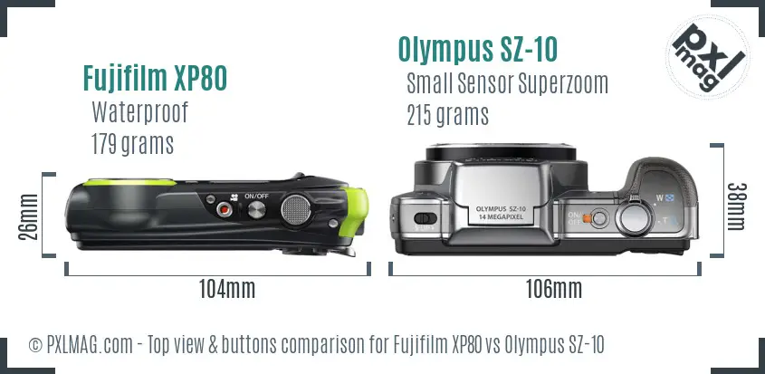 Fujifilm XP80 vs Olympus SZ-10 top view buttons comparison