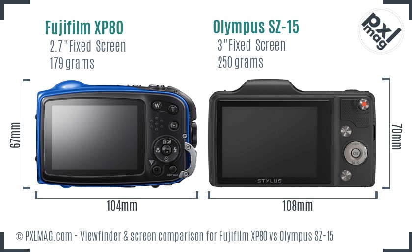 Fujifilm XP80 vs Olympus SZ-15 Screen and Viewfinder comparison