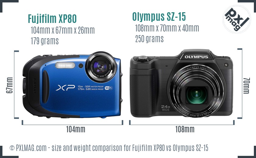 Fujifilm XP80 vs Olympus SZ-15 size comparison