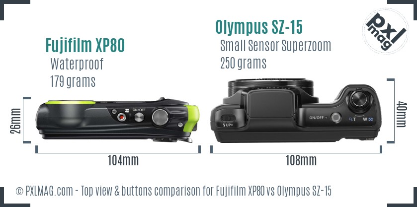 Fujifilm XP80 vs Olympus SZ-15 top view buttons comparison