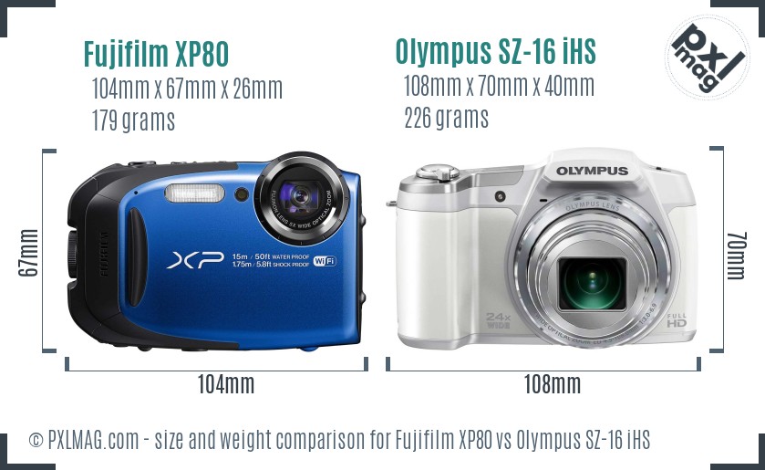 Fujifilm XP80 vs Olympus SZ-16 iHS size comparison