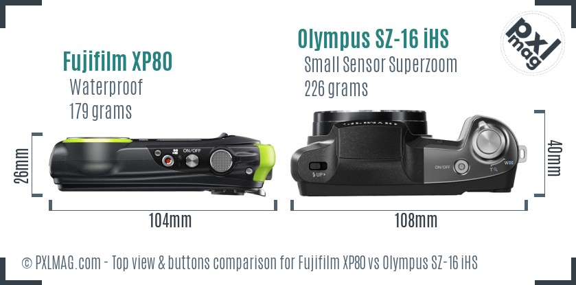 Fujifilm XP80 vs Olympus SZ-16 iHS top view buttons comparison