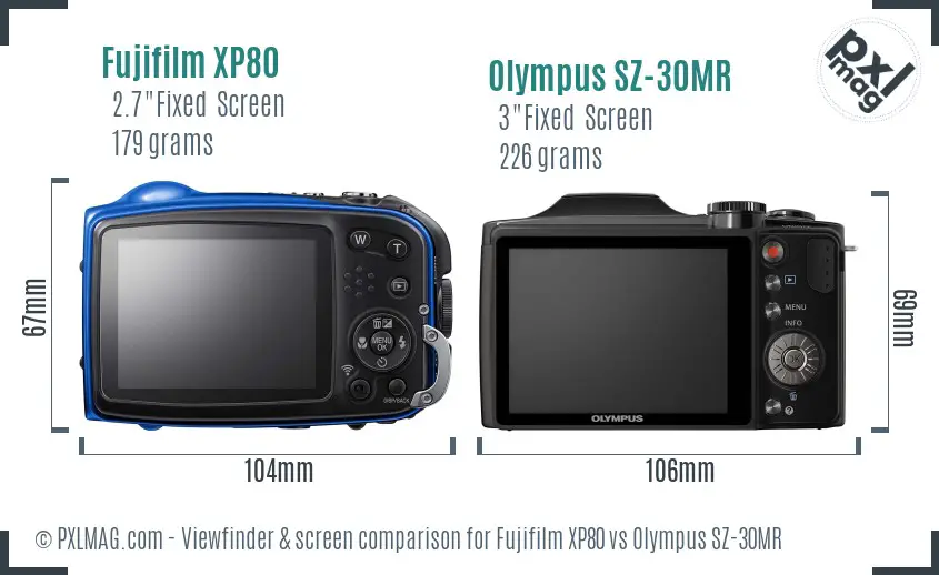 Fujifilm XP80 vs Olympus SZ-30MR Screen and Viewfinder comparison