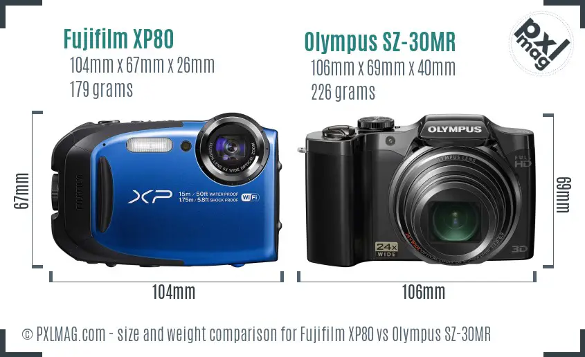 Fujifilm XP80 vs Olympus SZ-30MR size comparison