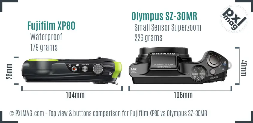 Fujifilm XP80 vs Olympus SZ-30MR top view buttons comparison