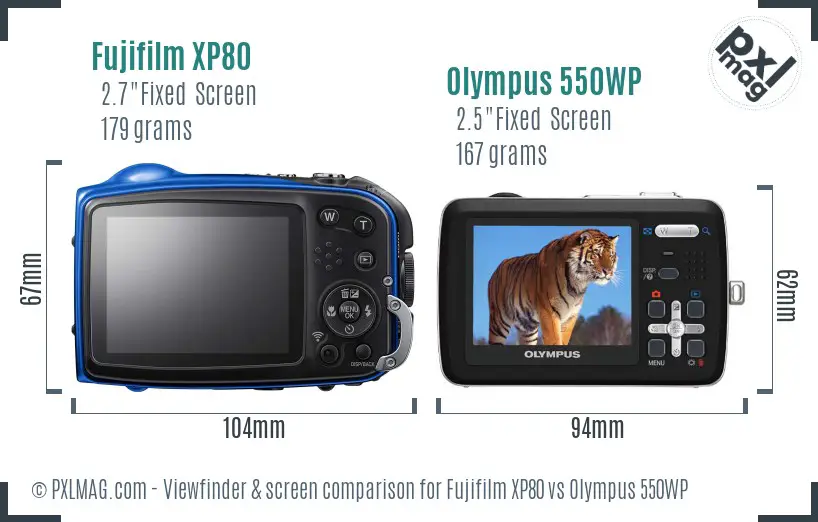 Fujifilm XP80 vs Olympus 550WP Screen and Viewfinder comparison Fujifilm XP80 vs Olympus 550WP Screen and Viewfinder comparison