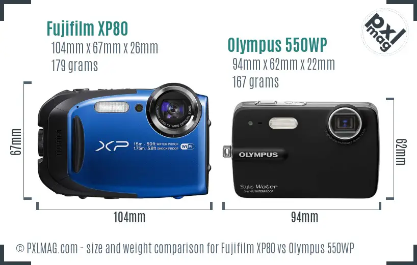 Fujifilm XP80 vs Olympus 550WP size comparison Fujifilm XP80 vs Olympus 550WP size comparison