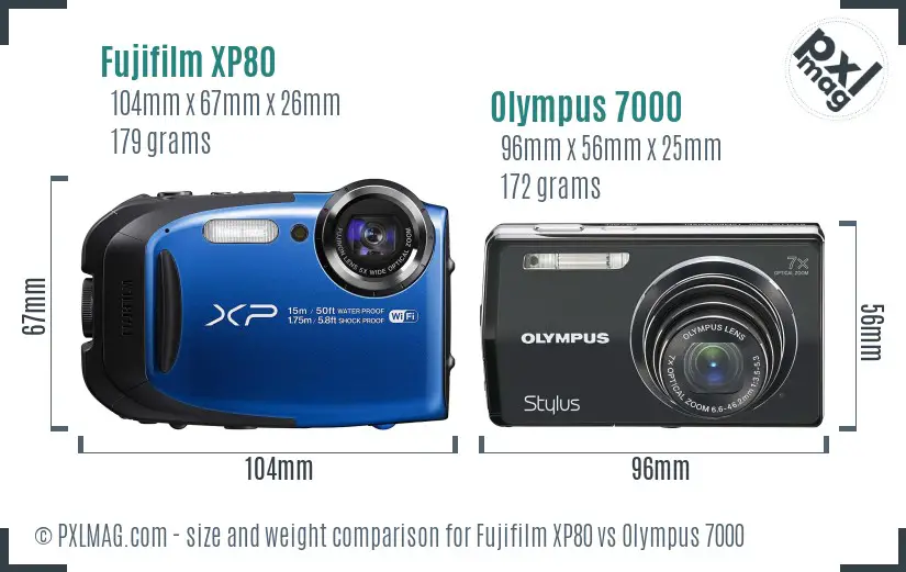 Fujifilm XP80 vs Olympus 7000 size comparison